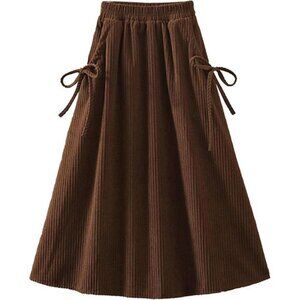 Womens Midi A-Line Corduroy Skirt Coffee